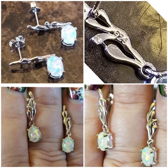 Genuine White Fire Opal Stud Earrings 1" - Picture 3 of 4